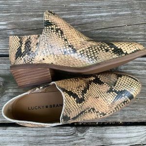 Lucky Brand Leia tan and black faux snakeskin booties- 6.5 New in box